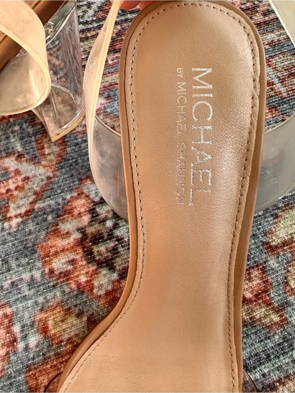 Michael by Michael Shannon Clear Lucite Block Heel Sandals Nude Size 9